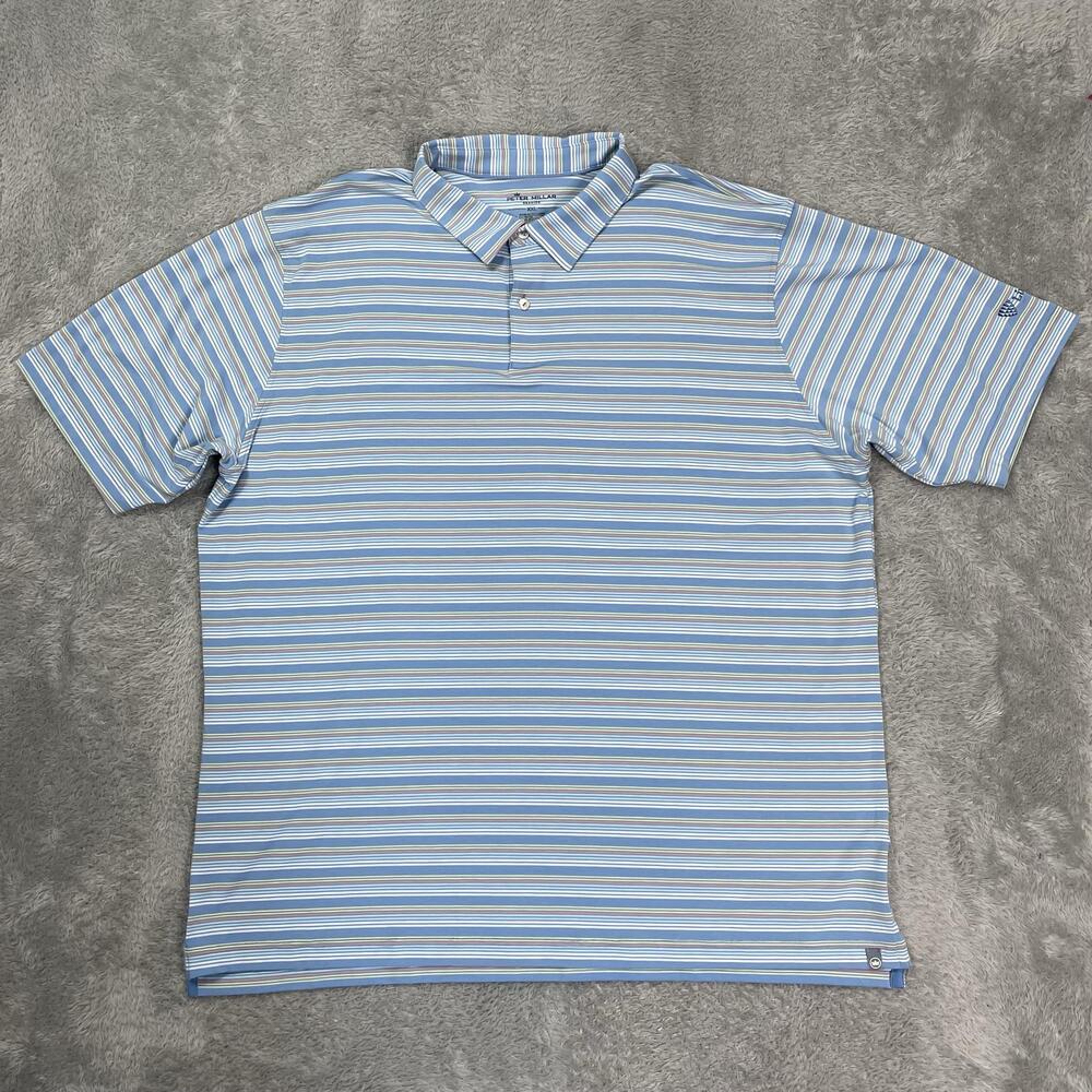 Peter Millar Seaside Wash Polo Shirt Mens 2XL Blue Striped Lineage Golf Top